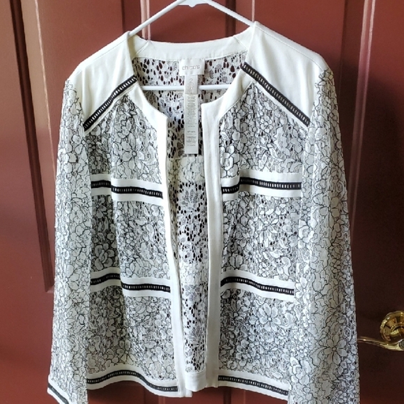 Chico's Black and White Floral Lace Blazer Size 2 CHICOS - Picture 1 of 11